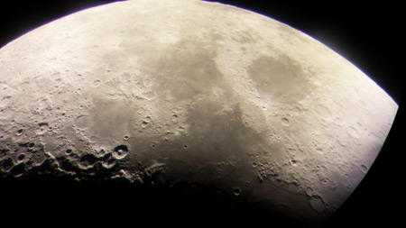 Peter Jedicke's smartphone photo of the moon. This photo shows an area near Mare Tranquillitatis (right of the three distinct craters) , where Apollo 11 landed.