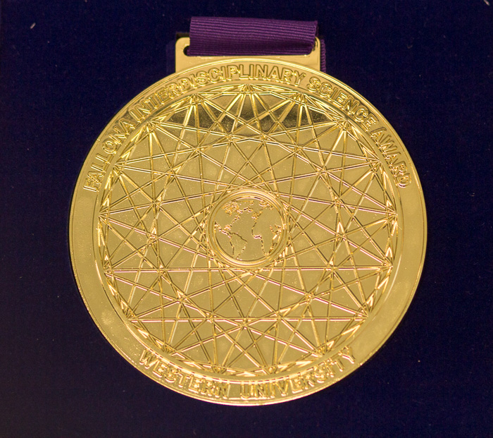 The Fallona Family Interdisciplinary Showcase Award medal.