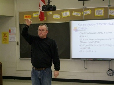 Shawn Donohue teaches the physics of curling (photo courtesy Mrs. Ensing)