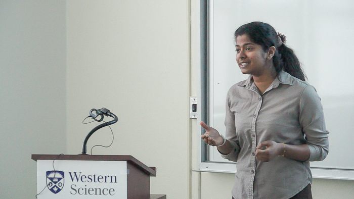 Pubuditha Abeyasinghe in the 3MT Science heats.