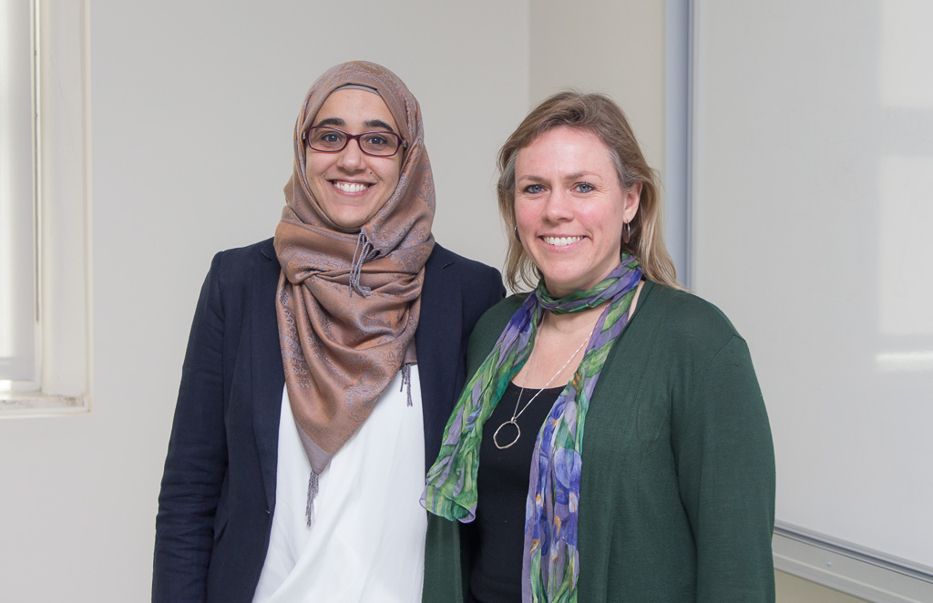 Aycha Tammour (left) with fellow astronomer Sarah Gallagher (right).