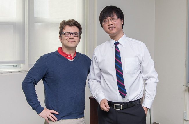 Renjie Hou (right) with PhD supervisor Dr. Francois Lagugne-Labarthet