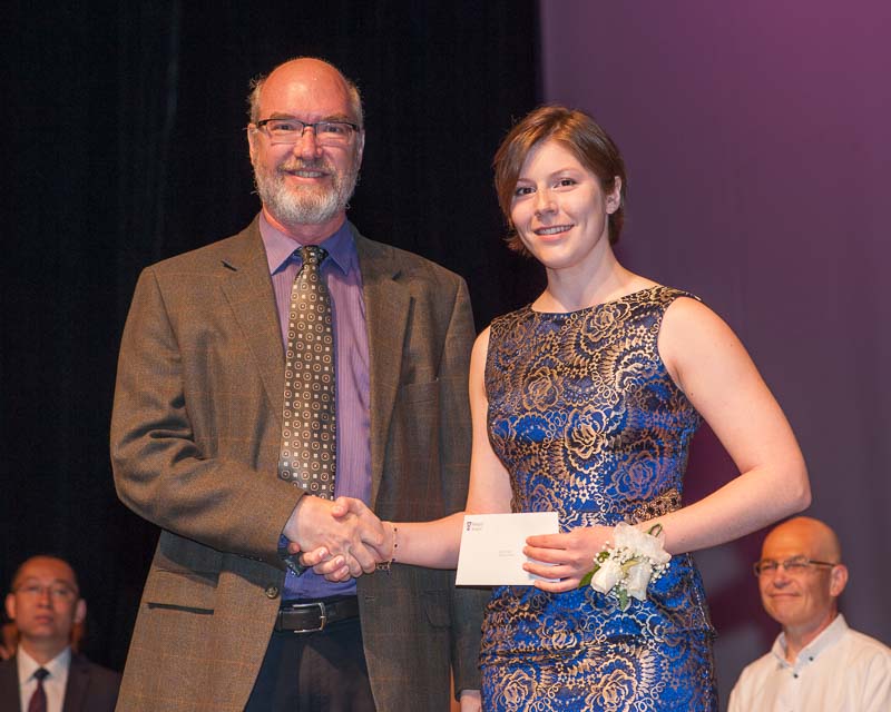 Prof. John de Bruyn presents Nathalie Thibert with the DonH Hay Prize